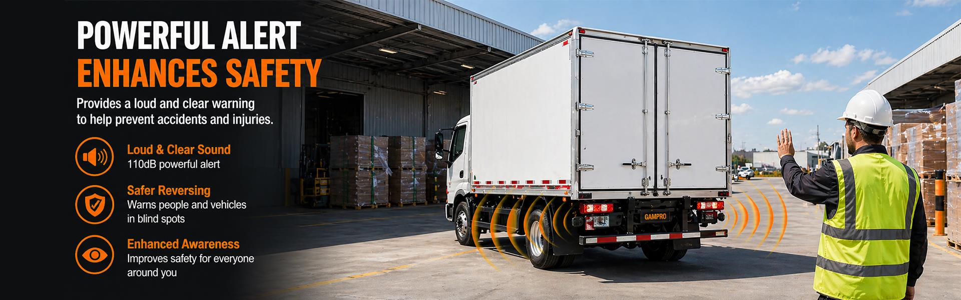 GAMPRO backup alarm safety alert for reversing trucks