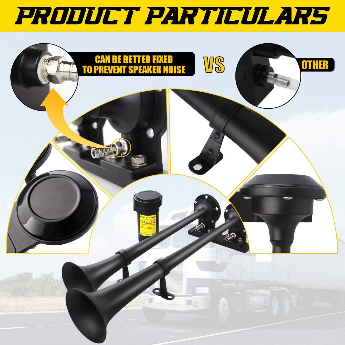 GAMPRO Dual 2-Trumpet Metal Air Horn Kit with RM5000 Air Compressor, 150dB Ultra Loud Horn image 2