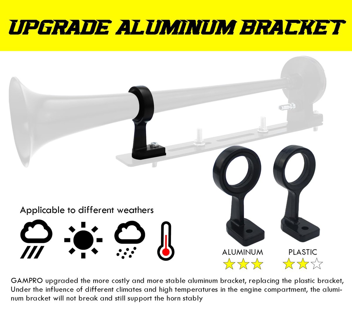 GAMPRO 12V 150dB Truck Air Horn Kit, 18 Inch Chrome Trumpet with Bracket image 2