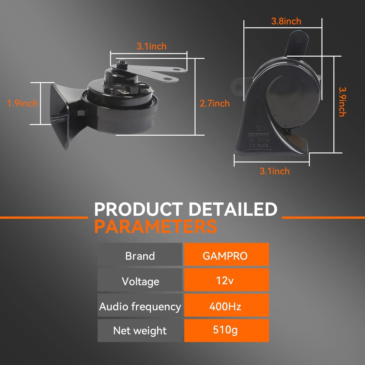 GAMPRO 130dB Super Loud Electric Snail Horn Dual-Tone Waterproof Replacement Universal for 12V Vehicles (Classic) image 3