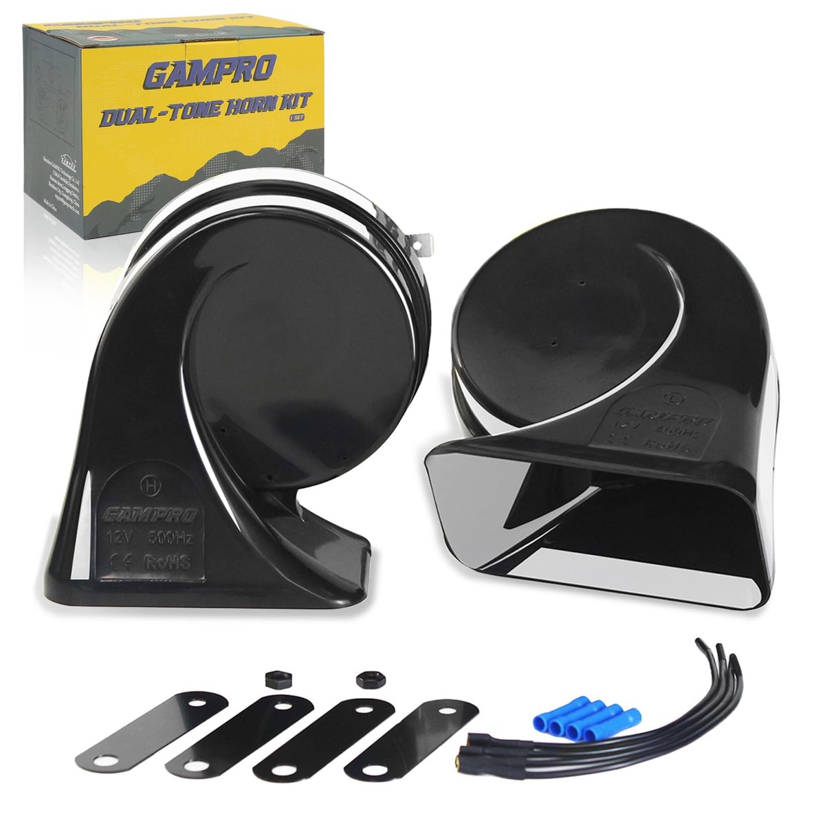 GAMPRO 130dB Super Loud Electric Snail Horn Dual-Tone Waterproof Replacement Universal for 12V Vehicles (Classic)