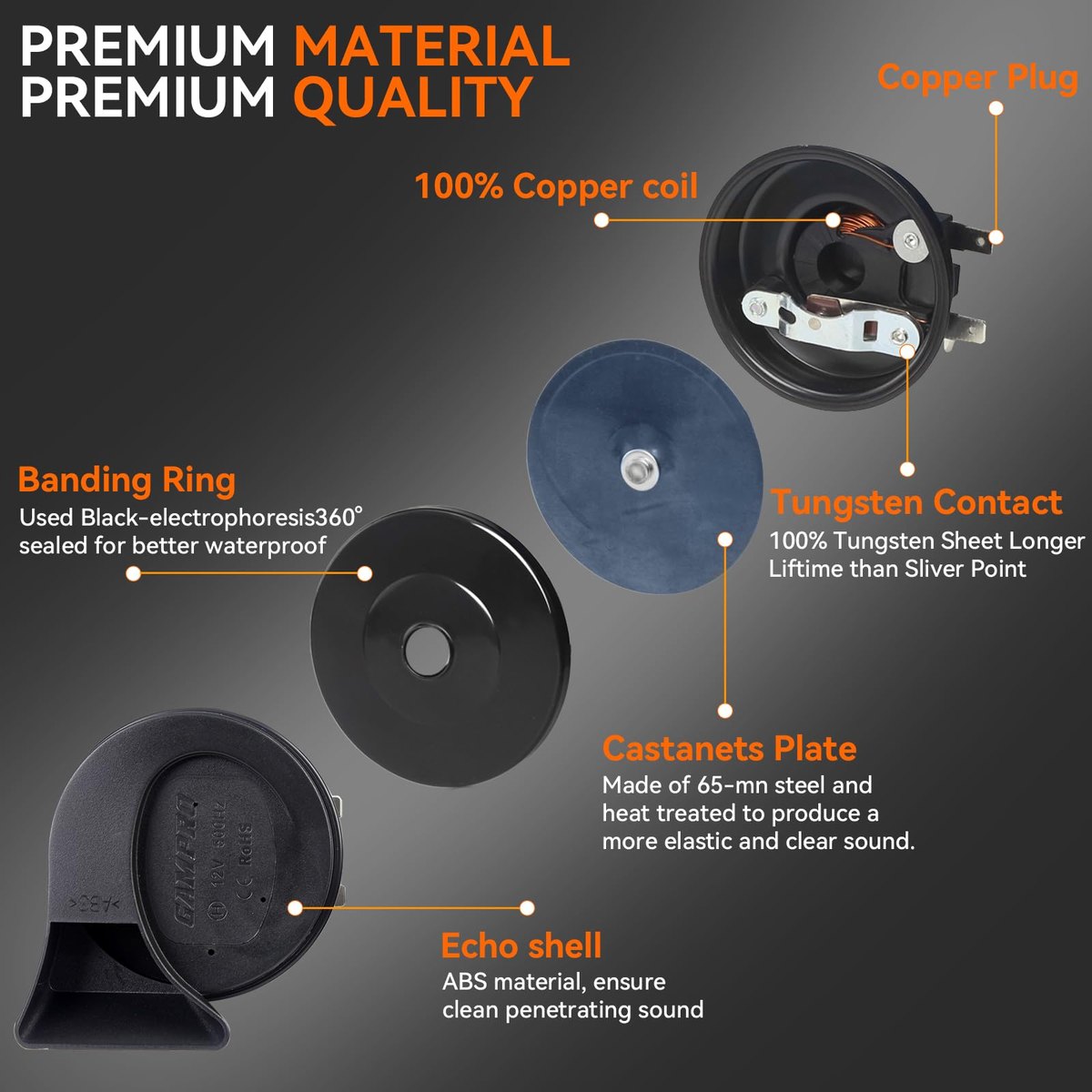 GAMPRO 130dB Super Loud Electric Snail Horn Dual-Tone Waterproof Replacement Universal for 12V Vehicles (Mini) image 2