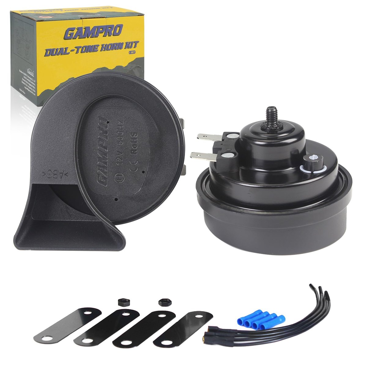 GAMPRO 130dB Super Loud Electric Snail Horn Dual-Tone Waterproof Replacement Universal for 12V Vehicles (Mini)