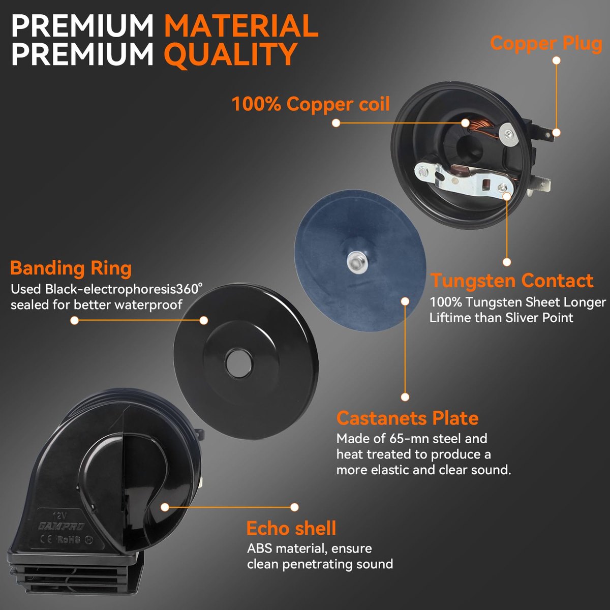 GAMPRO 128dB Super Loud Electric Snail Horn Dual-Tone Waterproof Replacement Universal for 12V Vehicles (Modern) image 2