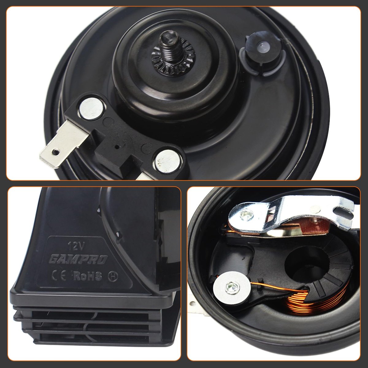GAMPRO 128dB Super Loud Electric Snail Horn Dual-Tone Waterproof Replacement Universal for 12V Vehicles (Modern) image 7