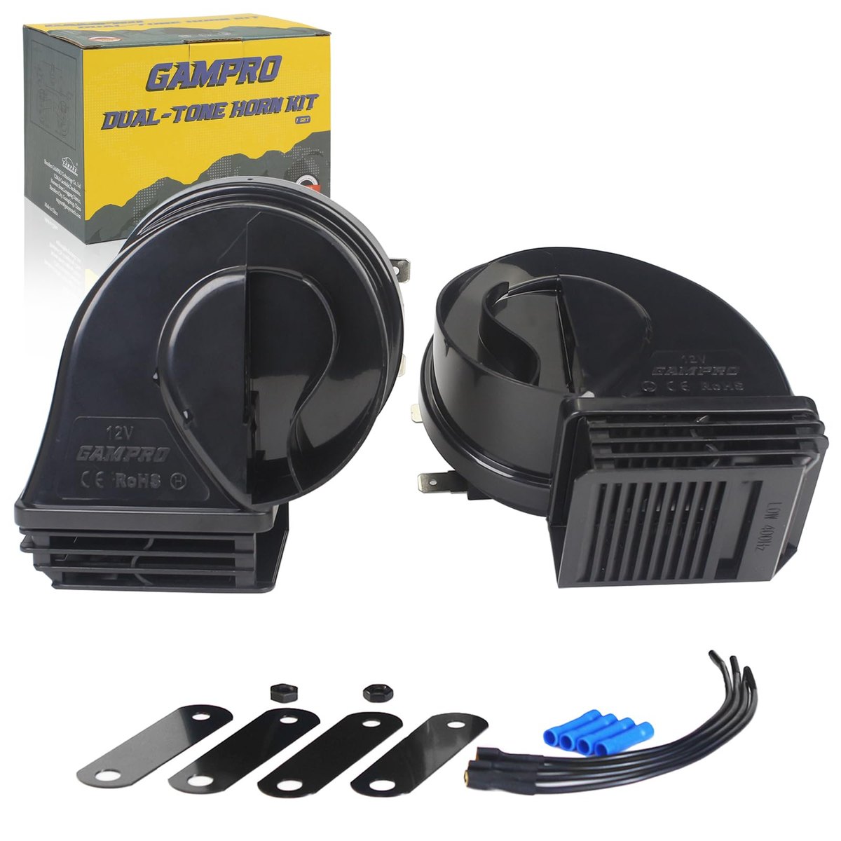 GAMPRO 128dB Super Loud Electric Snail Horn Dual-Tone Waterproof Replacement Universal for 12V Vehicles (Modern)