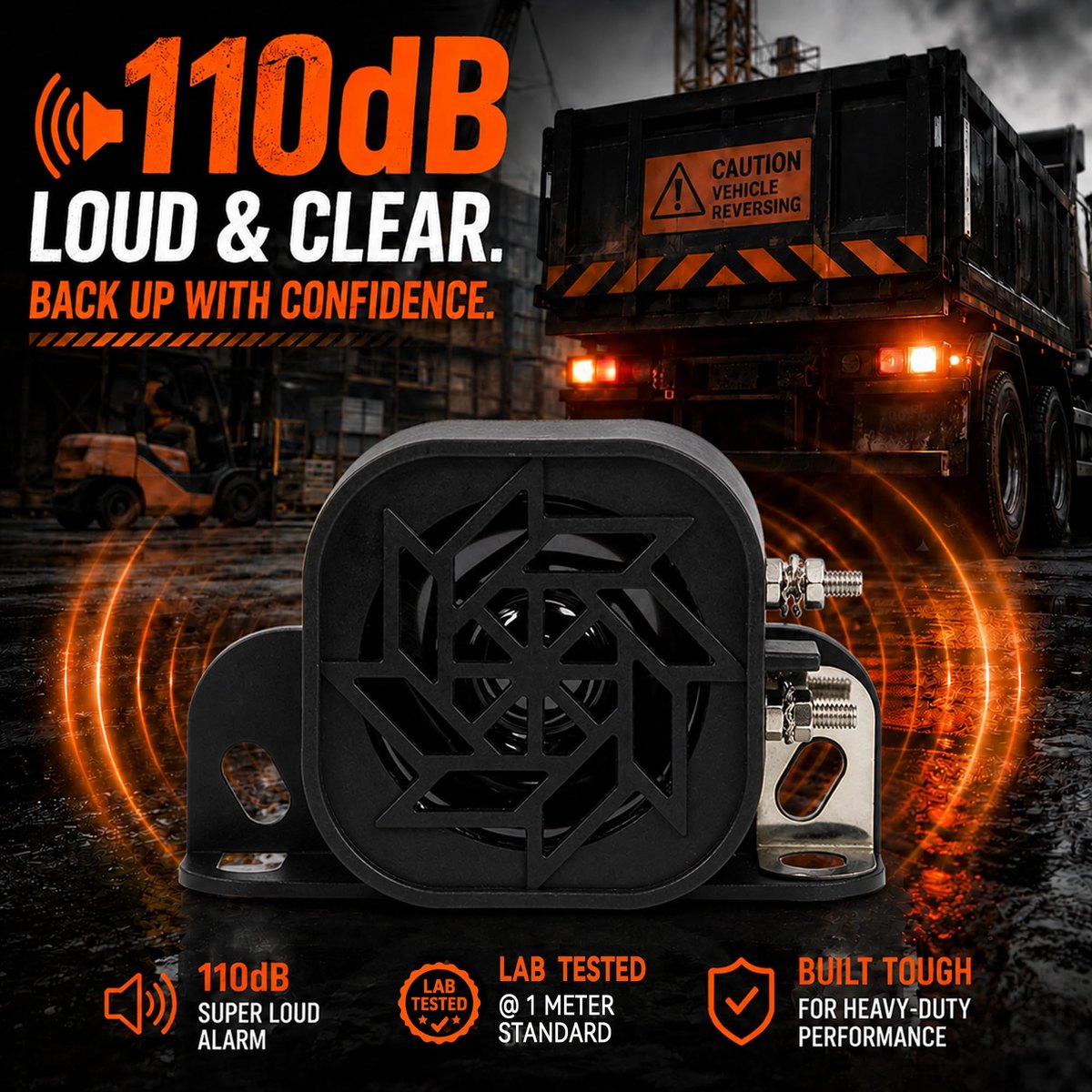 GAMPRO 12V-80V Backup Alarm with Ground Plate, 110dB Reverse Alarm for Truck image 4