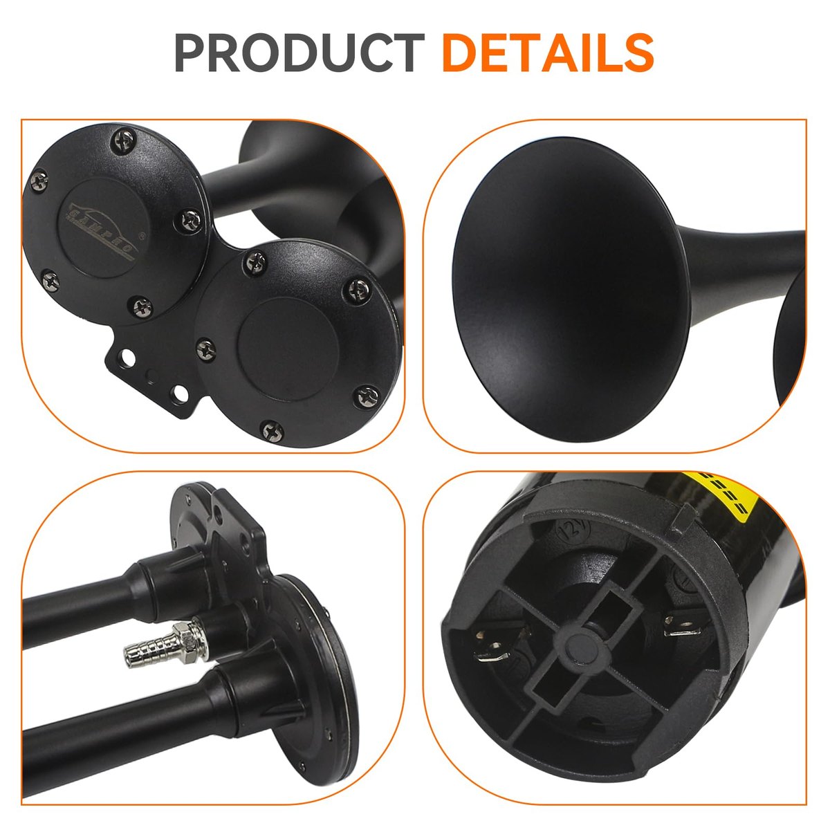 GAMPRO 12V 150dB Dual Trumpet Air Horn Kit for Truck (Black) image 3