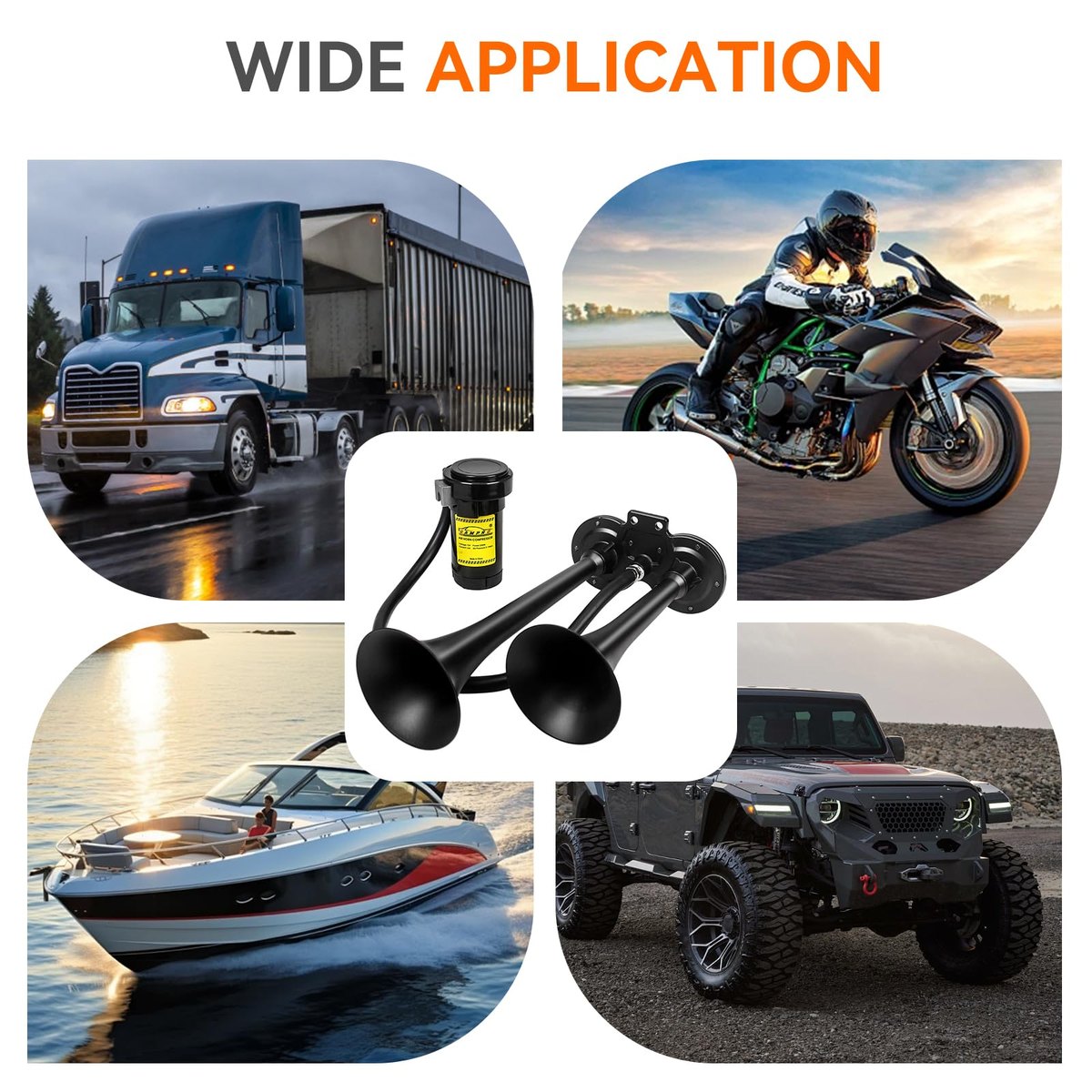 GAMPRO 12V 150dB Dual Trumpet Air Horn Kit for Truck (Black) image 7