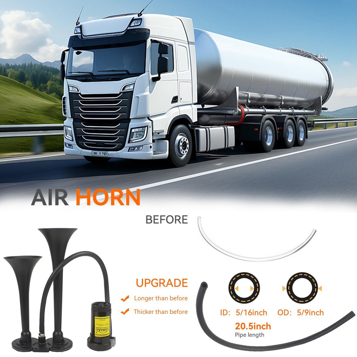 GAMPRO 12V 150dB Dual Trumpet Air Horn Kit for Truck (Black) image 8