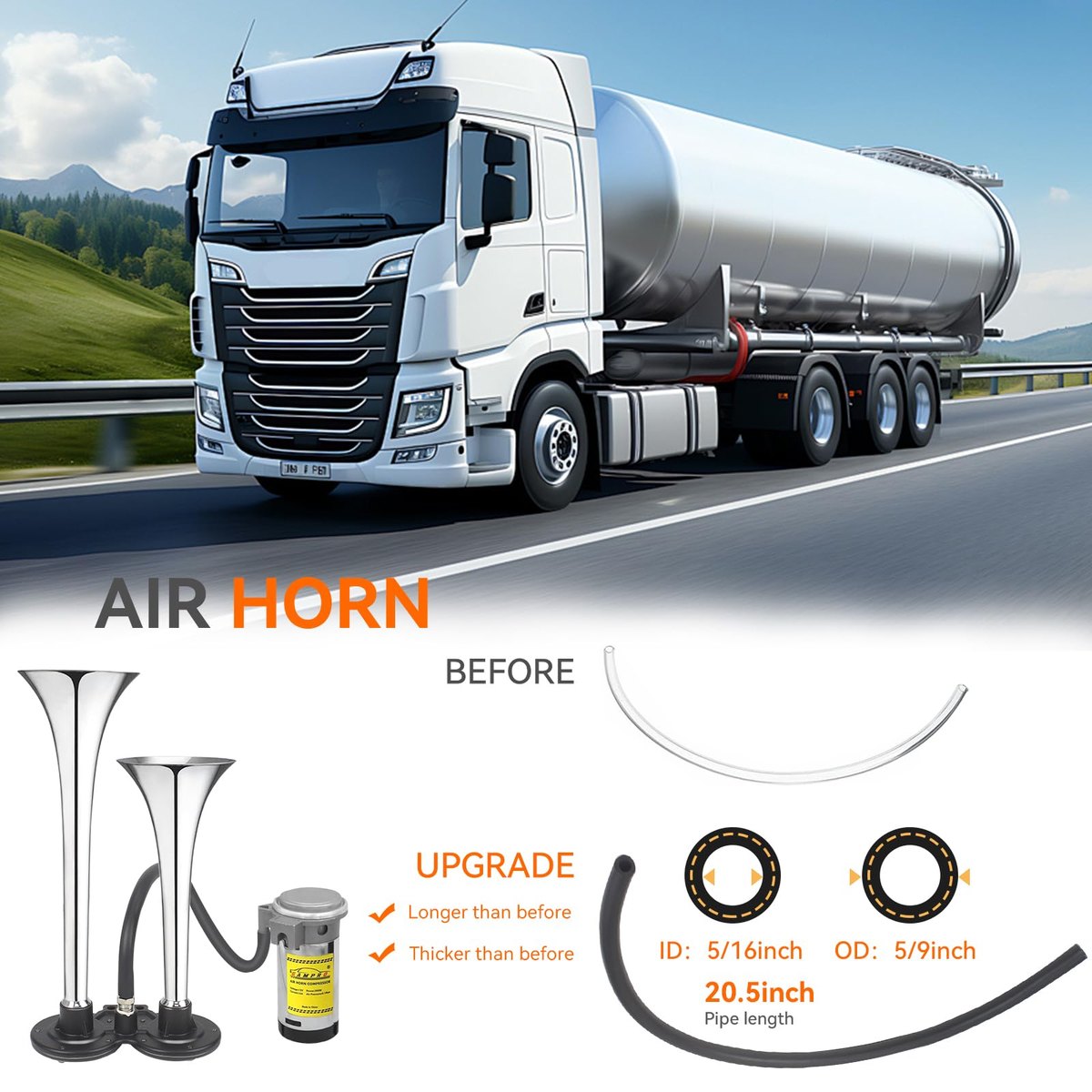 GAMPRO 12V 150dB Dual Trumpet Air Horn Kit for Truck (Silver) image 5