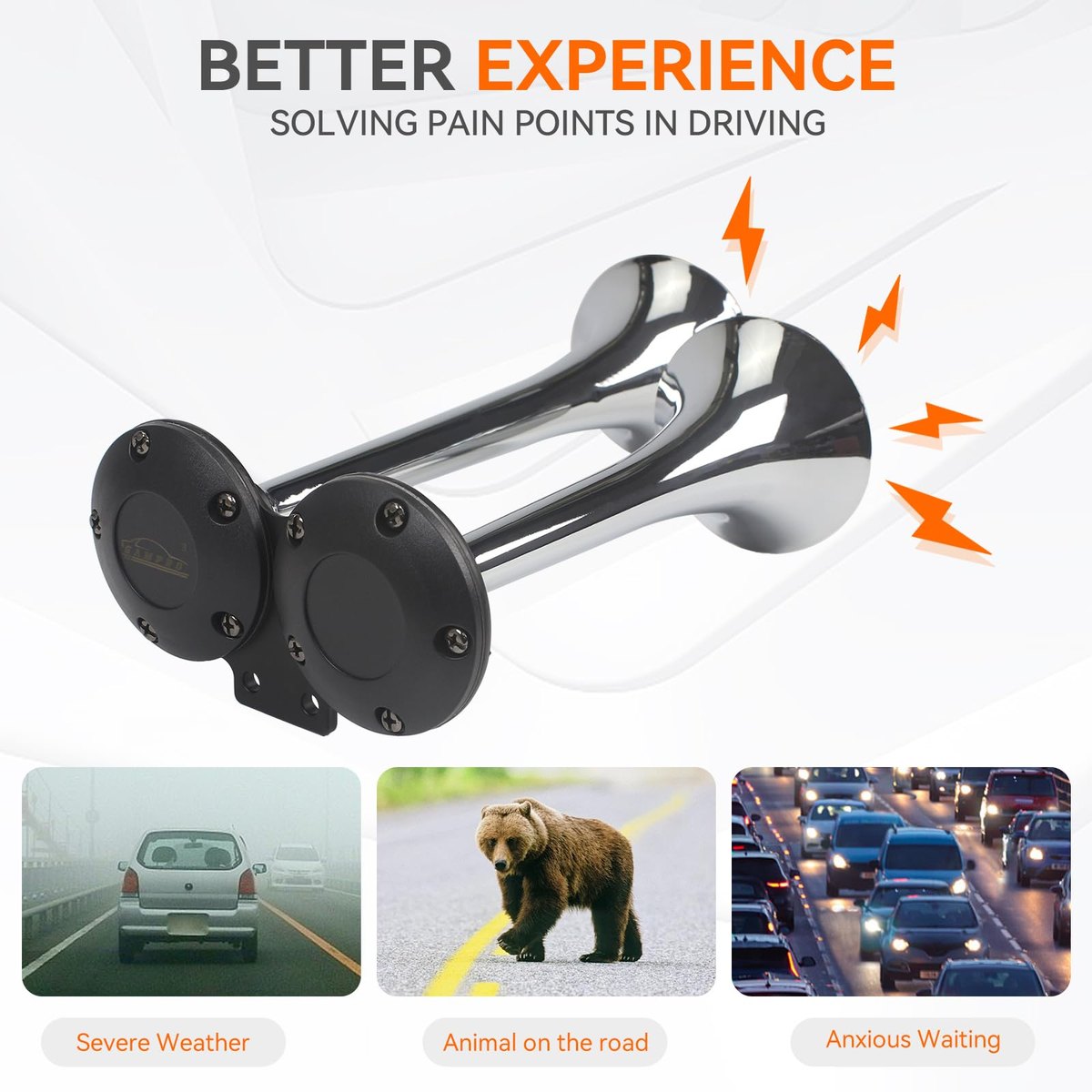 GAMPRO 12V 150dB Dual Trumpet Air Horn Kit for Truck (Silver) image 6